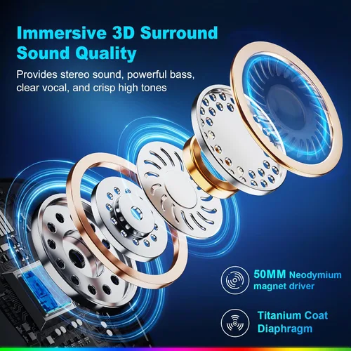 Vista 2 de Fachixy - Auriculares inalámbricos para juegos con micrófono para PC, PS5, PS4, auriculares Bluetooth para juegos - Carga rápida, batería de 50
