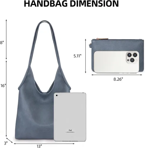 Vista 4 de Montana West Bolsos estilo hobo holgados para mujer, bolsos de hombro suaves de diseñador para mujer, bolso de mano con asa superior