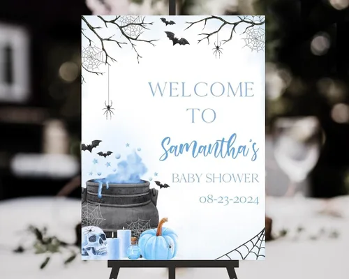 Vista 20 de Personalized Halloween Baby Shower Welcome Sign, A Little Boo Baby Shower Welcome Sign, Pumpkin Decorations,girl, Halloween Decor 12" X 18" (Small)