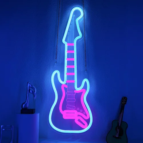 Vista 17 de CoolGift Mart Letrero de neón de guitarra bajo, luz LED regulable de guitarra bajo para decoración de habitación con alimentación USB, decoraciones