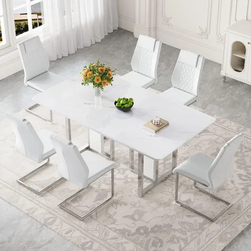 Vista 15 de Juego de mesa de comedor Marle blanca de 63 pulgadas para 4