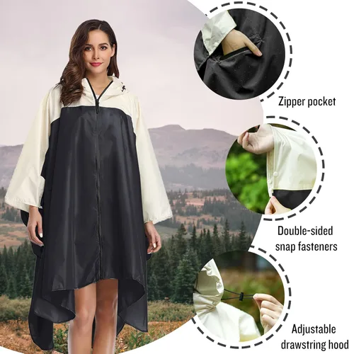 Vista 3 de SaphiRose Poncho de lluvia unisex con capucha impermeable para mujeres adultas