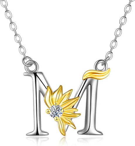 Vista 12 de POPLYKE Collar de girasol con inicial para mujer, plata de ley 925, colgante de girasol, cadena con dije de letra inicial