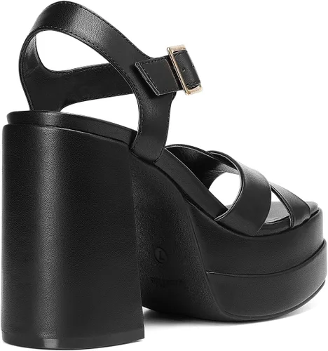 Vista 4 de DREAM PAIRS - Sandalias de tacón grueso con plataforma para mujer, punta cuadrada, correa al tobillo, tacones altos, zapatos Y2K para fiesta y brunch