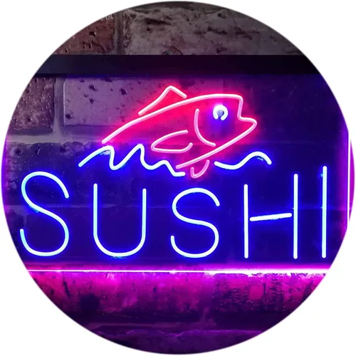 Vista 12 de ADVPRO Sushi Fish Sashimi Restaurant - Letrero de neón LED de doble color, azul y rojo, 12 x 8.5 pulgadas, st6s32-i3334-br