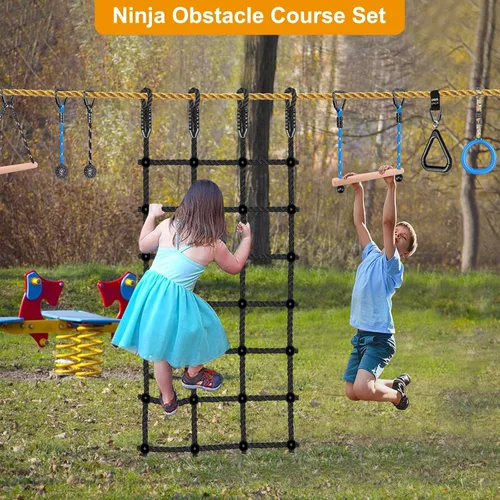 Vista 3 de Red de carga de escalada para niños al aire libre, 30 x 75 pulgadas, red de escalada resistente sin nudos para juego de columpios, casa de árboles
