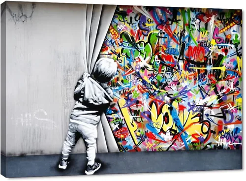 Vista 29 de Arte de pared de graffiti colorido póster impreso en lienzo creativo y moderno, pintura de graffiti de niña nunca te rindas, imágenes inspiradoras