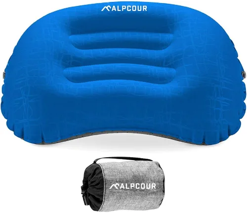 Vista 7 de Alpcour Almohada de camping – Almohada de dormir grande, inflable, ultraligera con diseño fácil de inflar, funda exterior impermeable suave y funda