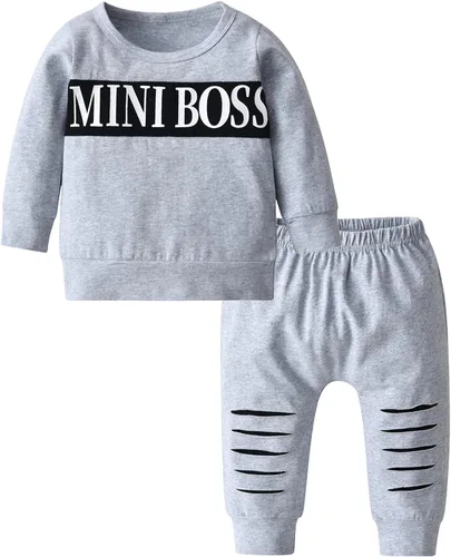 Vista 13 de Conjunto de 2 piezas de sudadera con estampado de letras de manga larga y pantalones para bebé niño Negro