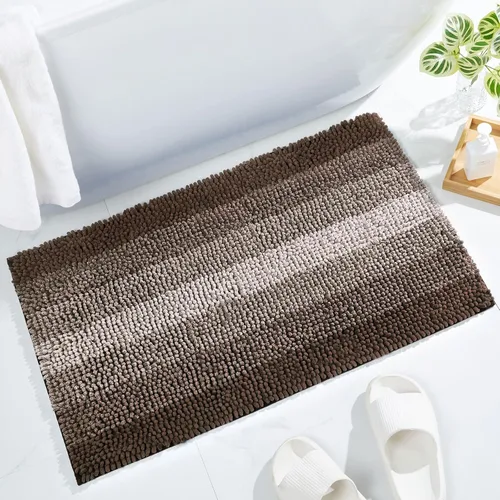Vista 19 de Gibelle Alfombras de baño negras, alfombra de baño de chenilla de lujo, alfombra pequeña antideslizante para ducha y alfombras de piso para baño