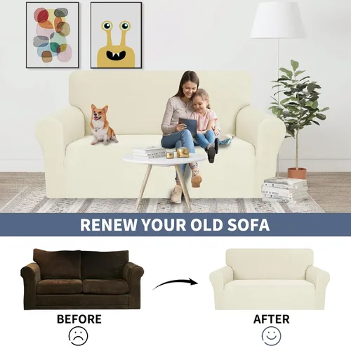 Vista 6 de JIVINE - Funda para sofá biplaza, 1 pieza elástica para sofá de 2 cojines, protector de muebles con parte inferior elástica para niños y mascotas
