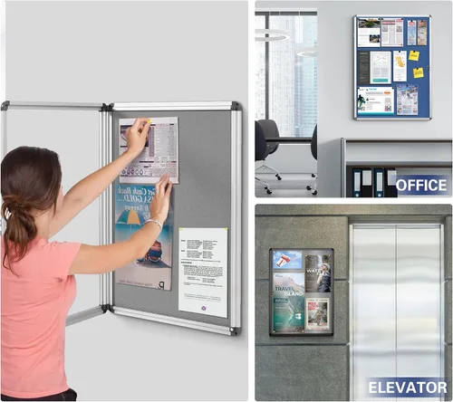 Vista 9 de SWANCROWN - Tablero de anuncios con cerradura a prueba de manipulaciones y cerrado para hogar, oficina y escuela, montado en la pared, de tela azul