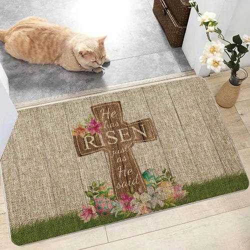 Vista 4 de GAGEC Tapete de puerta de Pascua con diseño de flores y huevos cruzados, decoración de cocina para piso, tapete delantero para interiores