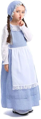 Vista 4 de Vestido de niña de la pradera británica pionero vestido de California trajes colonial peregrino criada vestido Halloween Cosplay traje