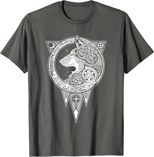 Vista 6 de Viking Fenris Wolf - Camiseta de mitología nórdica con símbolo de Fenrir Asphalt Grey