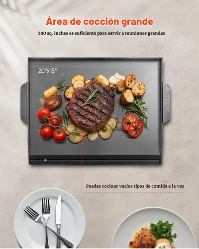Vista 4 de VEVOR Plancha de Acero al Carbono, Plancha Plana Universal Rectangular de 20x16 Pulgadas, Plancha de Parrilla de Gas para Barbacoa, Teppanyaki