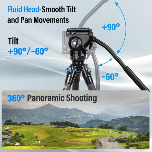 Vista 4 de SIRUI AM-223L - Mini trípode de video con cabezal fluido VA-5, trípode de viaje de fibra de carbono con base de nivelación para cámara réflex