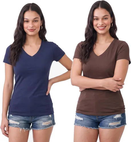Vista 16 de Emmalise Camiseta de manga corta para mujer, cuello en V, tallas junior y plus