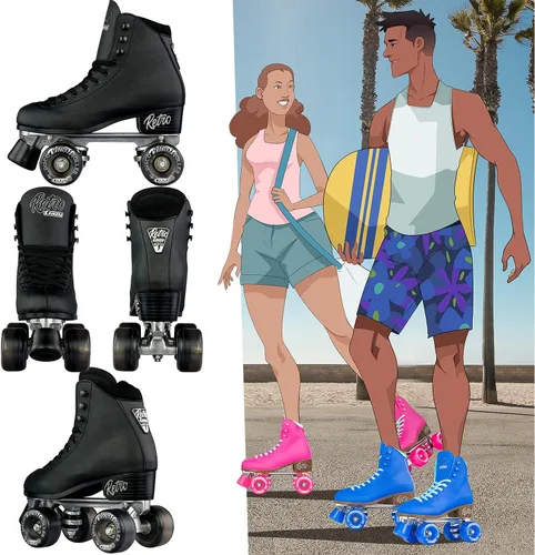 Vista 5 de Crazy Skates Retro Roller Skates Adjustable or Fixed Sizes Classic Quad Skates for Men, Women and Girls Negro