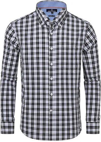 Vista 22 de Alimens & Gentle - Camisas a cuadros con botones para hombre, camisas de vestir de manga larga, de algodón, corte estándar Negro (Black Gingham)