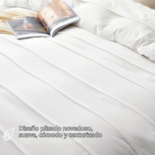 Vista 3 de Oli Anderson - Funda de edredón blanca tamaño Queen, funda de edredón plisada tamaño Queen, juego de ropa de cama texturizada suave y transpirable