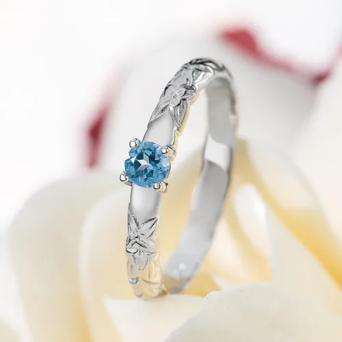 Vista 2 de Anillo apilable de plata de ley 925 con diseño de flor de plumeria, diseño hawaiano, topacio y ópalo, diamante de moissanita D VVS1, sin níquel