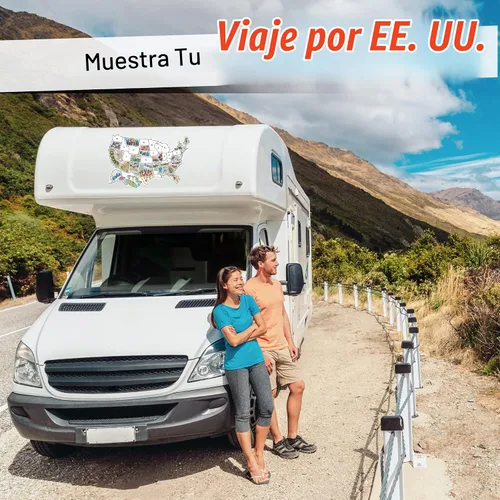 Vista 5 de Mapa de viaje de calcomanías de estado para autocaravana de los Estados Unidos 50 calcomanías de estados de EE. UU. Calcomanía de vinilo