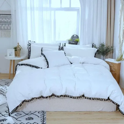 Vista 6 de Edredón hippie puro con borlas para dormitorio, manta bohemia con flecos indios, funda de edredón de algodón para mujer con fundas de almohada