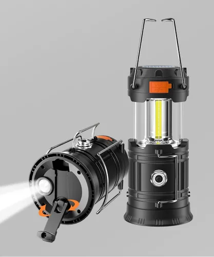 Vista 8 de Linterna solar de campamento con manivela, linterna LED ultra brillante portátil de gran capacidad, cargador USB, linterna electrónica