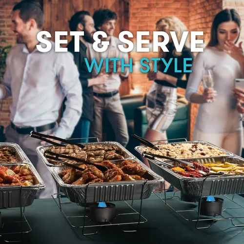 Vista 7 de Juego de Bandejas Calentaplatos Desechables para Buffet - Bandejas Calentadoras de Alimentos para Buffet - Calentadores de Alimentos para Fiestas