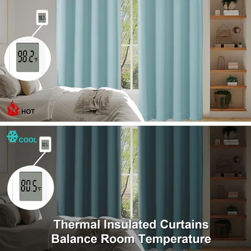 Vista 6 de Simplebrand Ava Aqua - Cortinas cortas opacas de 24 pulgadas, juego de 2 paneles, con bolsillo para cortinero, cortinas de privacidad para ventanas