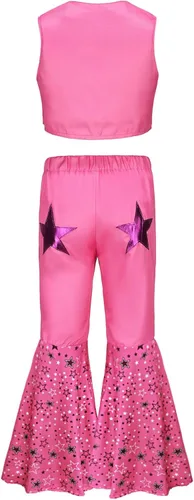Vista 3 de ZFQI Disfraz de vaquero para niñas, conjunto de uniforme de vaquera rosa con bufanda y pendientes