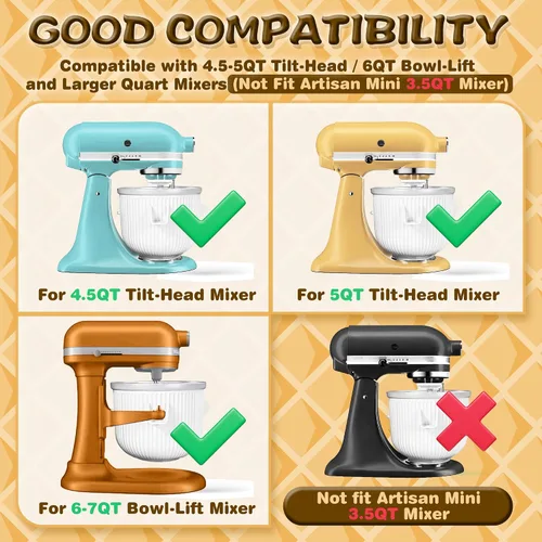 Vista 3 de Accesorio para hacer helado FOKIEE para mezcladores KitchenAid de 4.5/5QT y 6QT, fabricante de helado congelado y sorbete de gelato para KitchenAid