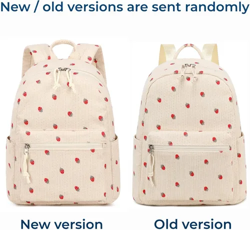 Vista 2 de Bluboon Mini mochilas para niñas pequeñas, mochila escolar, mochila kawaii para mujer, Pana Fresa-beige, Pequeño, Mini mochila casual para niñas