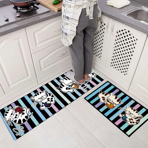 Vista 4 de Juego de 1 tapete de cocina antifatiga, antideslizante, acolchado, cómodo, impermeable, 16 x 47 pulgadas