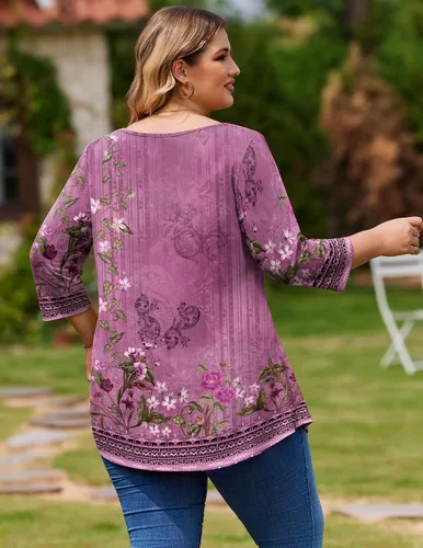 Vista 4 de IN'VOLAND - Blusas de talla extragrande para mujer, manga 34, sueltas, para usar con leggings, ropa de verano y otoño 2025