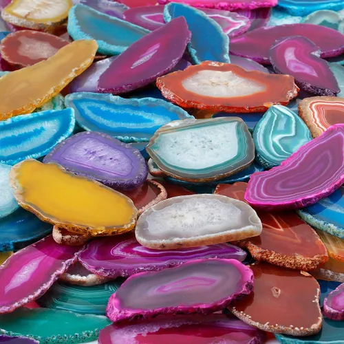 Vista 5 de mookaitedecor Láminas de ágata pulida para mesa contraluz, paquete de tarjetas de geoda de ágata de 12 piezas Assorted Geode Slices, No Holes