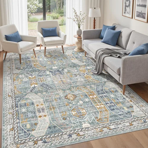 Vista 48 de befbee - Alfombra para sala de estar, lavable y resistente a manchas, con base antideslizante, ideal para dormitorio y cocina, decoración clásica