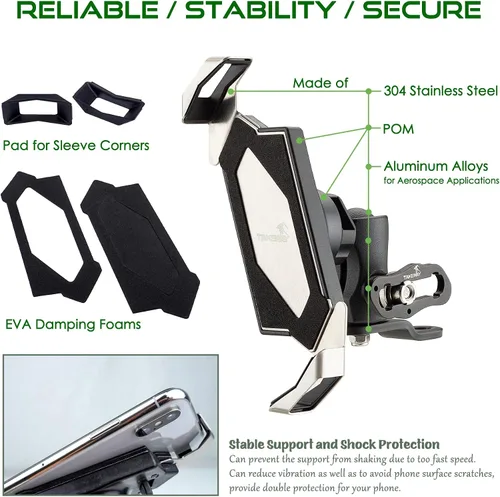 Vista 4 de LA3-PH05 Soporte para teléfono de motocicleta, base fija del espejo retrovisor, estable, ajustable, abrazadera de teléfono con brazo de doble