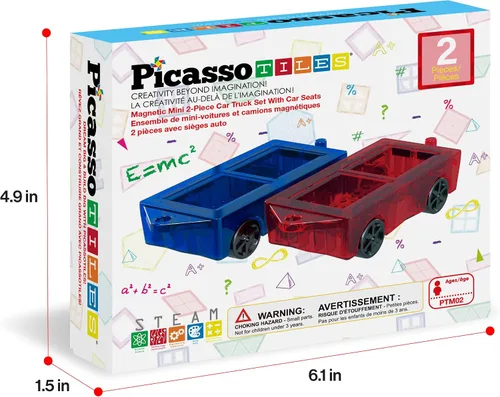 Vista 8 de PicassoTiles Kit de Construcción de Juguete de 2 Piezas Carro Mini Camión Conjunto de Vehículo para Bloques Magnéticos Piezas de Construcción
