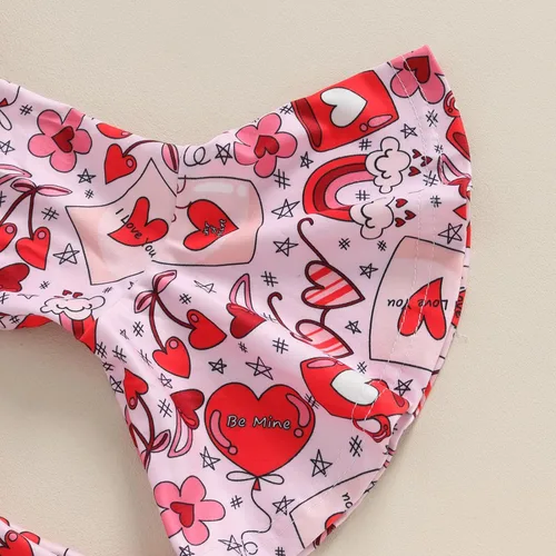 Vista 7 de Conjunto de San Valentín para bebé, niña, sudadera con cuello redondo para papá, pantalones acampanados, ropa de San Valentín