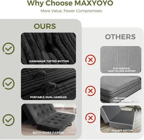 Vista 5 de MAXYOYO Sofá cama plegable, sofá cama plegable de 6 pulgadas, colchón plegable con asas, cama plegable de piel sintética suave con relleno de espuma