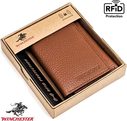 Vista 4 de Winchester Billeteras Trifold para hombres de cuero de vaca de grano completo RFID bloqueo con ventana de identificación cartera compacta