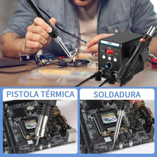 Vista 6 de Estación de soldadura 8586, pantalla digital 2 en 1, estación de retrabajo de aire caliente SMD y soldador con 3 boquillas de aire estándar