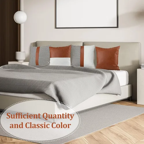 Vista 4 de Buryeah 9 fundas de almohada de cuero de 18 x 18 pulgadas, fundas de almohada modernas de cuero sintético a rayas para dormitorio, sala de estar