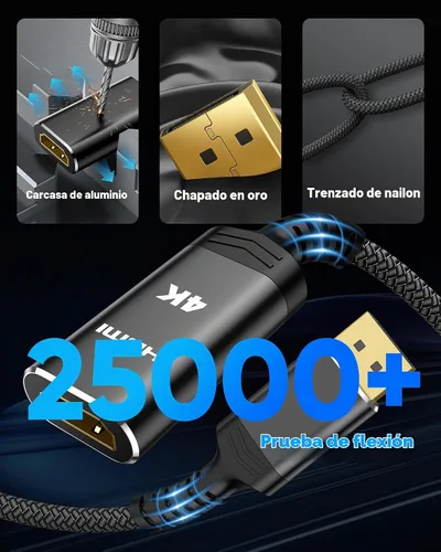 Vista 5 de Highwings Adaptador DisplayPort a HDMI de 4K, Cable Convertidor Adaptador DP a HDMI Unidireccional Macho a Hembra, Adaptador HDMI Compatible