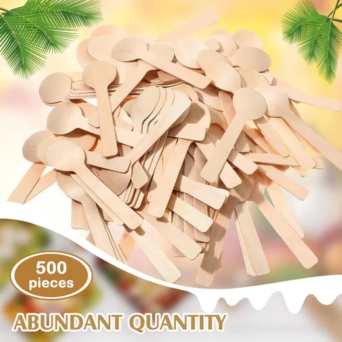 Vista 4 de Paquete de 500 mini cucharas de madera de 3.9 pulgadas, cucharas de madera desechables de abedul, cucharas de postre de madera pequeñas, utensilios