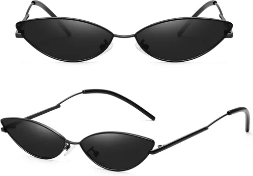 Vista 3 de MEETSUN Gafas de sol retro vintage ojo de gato para mujeres hombres estrechos pequeños anteojos ovalados forma pétalos diseño de templo curvado