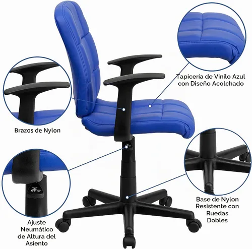 Vista 4 de Flash Furniture - Silla giratoria de respaldo medio de vinilo, acolchada, color negro Azul