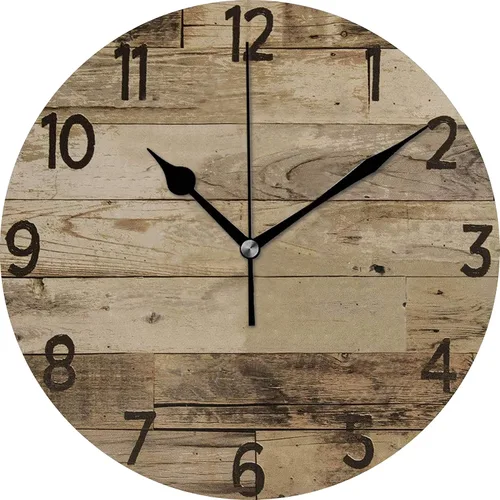 Vista 8 de Reloj de pared de madera rústica de 12 pulgadas, silencioso, sin tictac, funciona con pilas, para decoración del hogar, para sala de estar